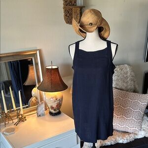 For Cynthia linen navy Boho lagenlook cottage minimalist mini dress S oversized​